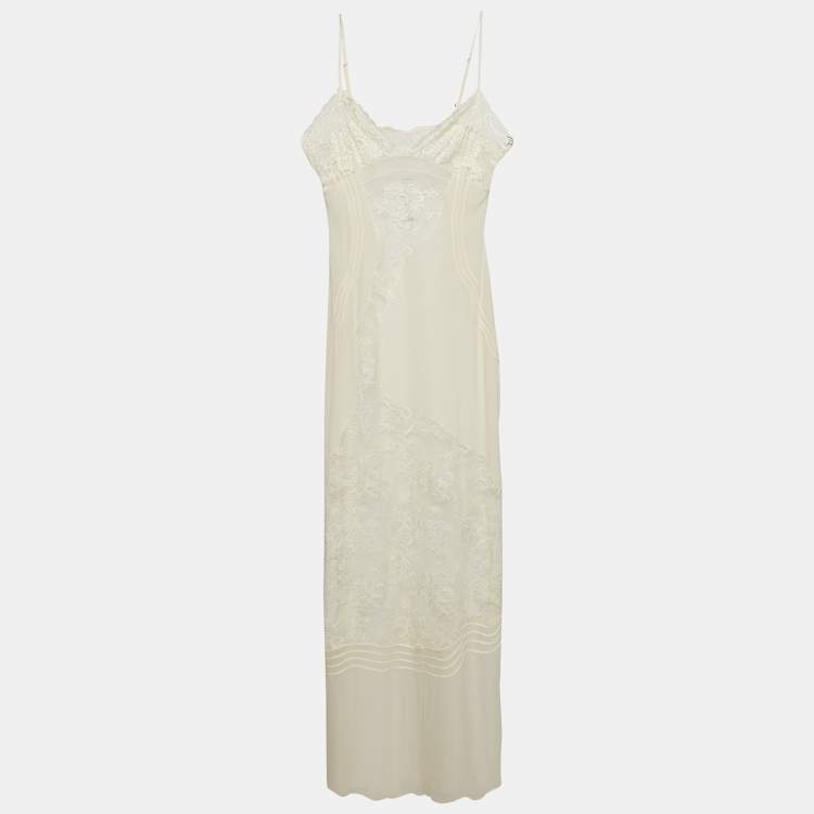 مملوكة مسبقًا La Perla Off White Lace Trim Silk Sheer Maxi Slip Dress L