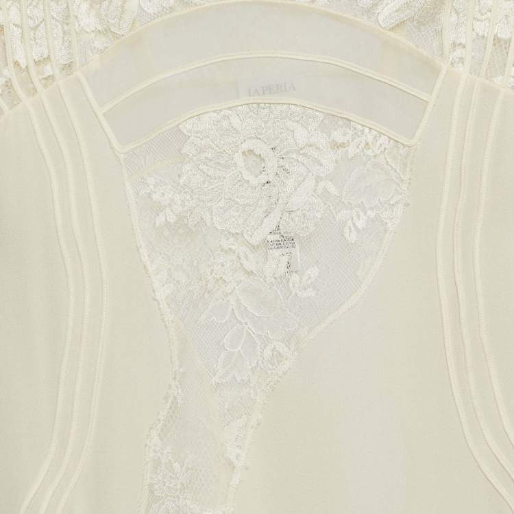 مملوكة مسبقًا La Perla Off White Lace Trim Silk Sheer Maxi Slip Dress L