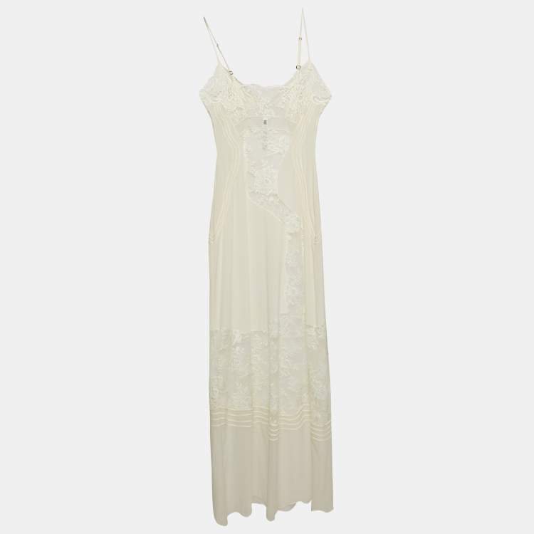 مملوكة مسبقًا La Perla Off White Lace Trim Silk Sheer Maxi Slip Dress L