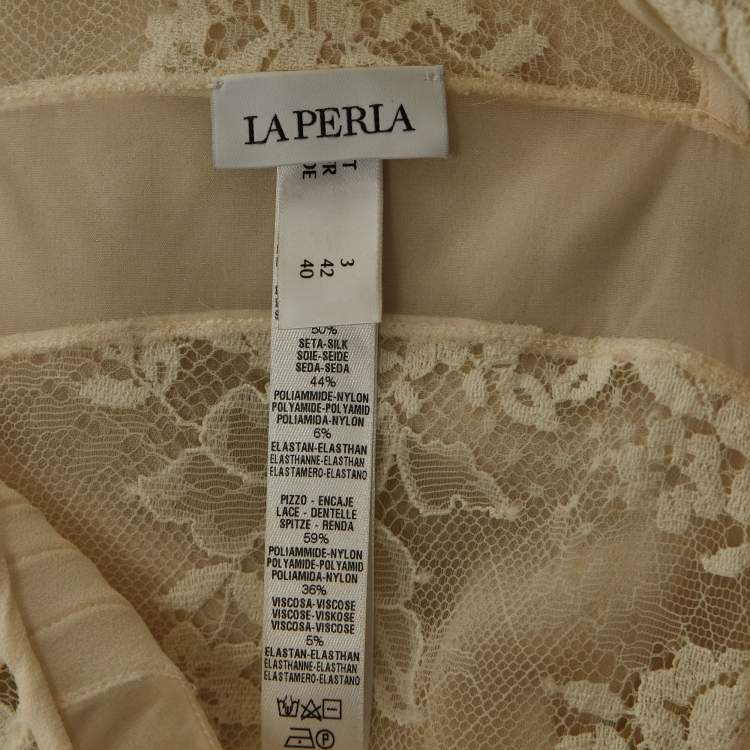 مملوكة مسبقًا La Perla Off White Lace Trim Silk Sheer Maxi Slip Dress L