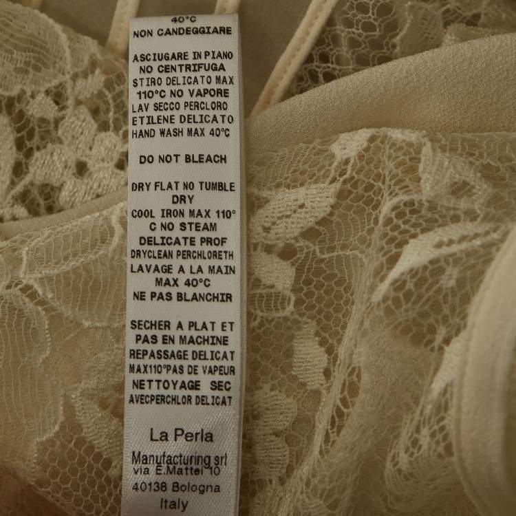 مملوكة مسبقًا La Perla Off White Lace Trim Silk Sheer Maxi Slip Dress L