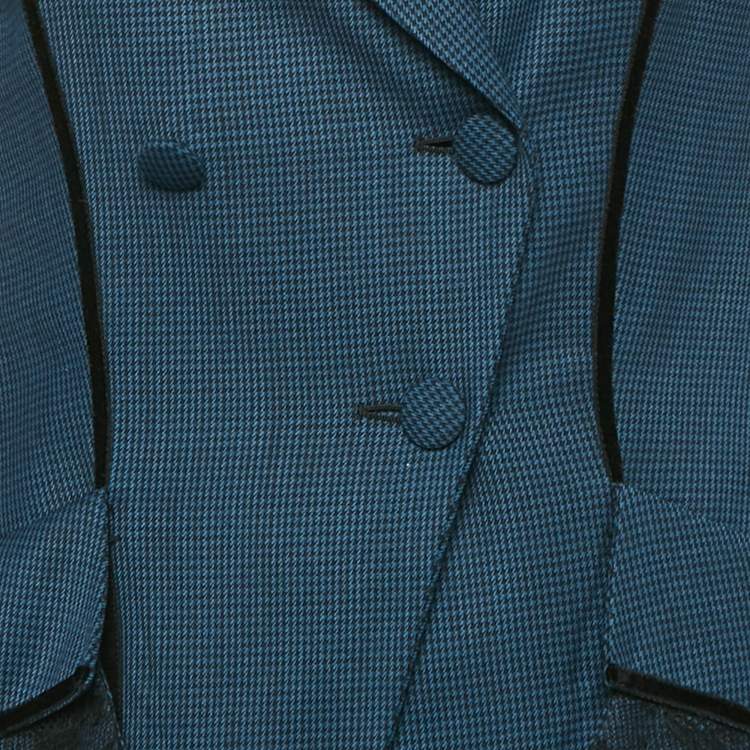 Pre Owned La Perla Blue Houndstooth Wool Lace Inserts Suit S