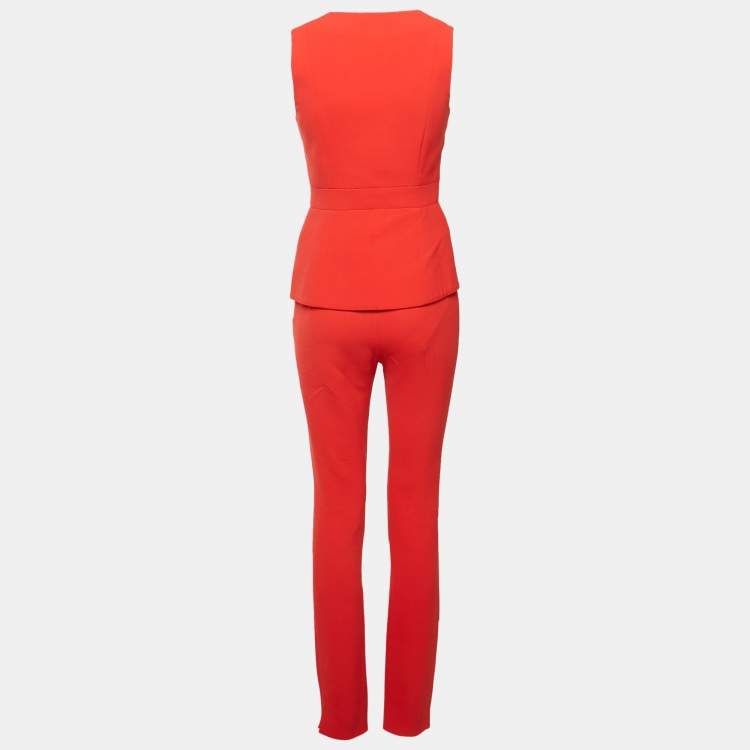 Pre Owned La Perla Red Wool Sleeveless Top and Pants Set S
