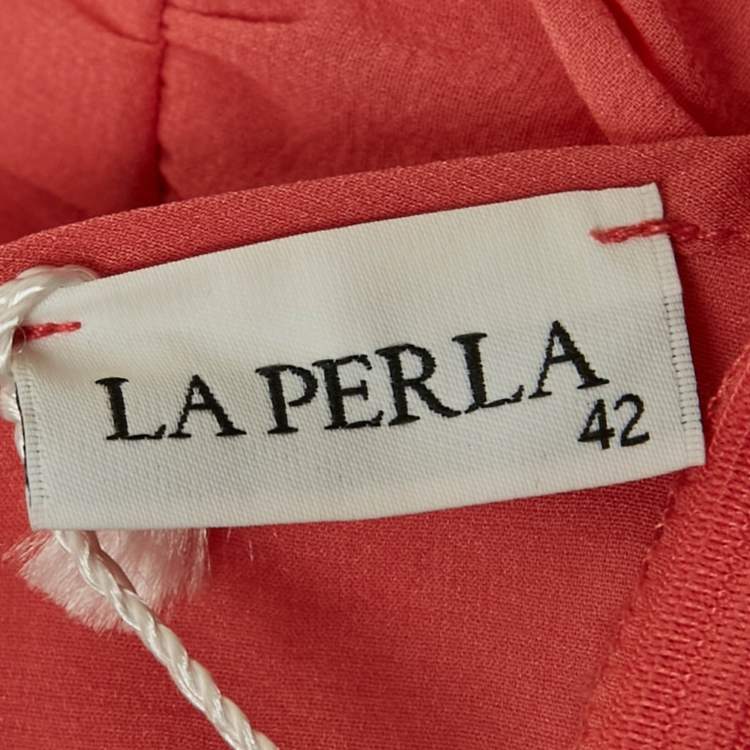 Pre Owned La Perla Pink Silk Halter Neck Draped Maxi Dress M 