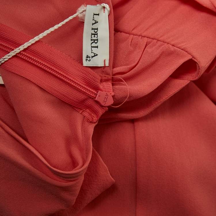 Pre Owned La Perla Pink Silk Halter Neck Draped Maxi Dress M 