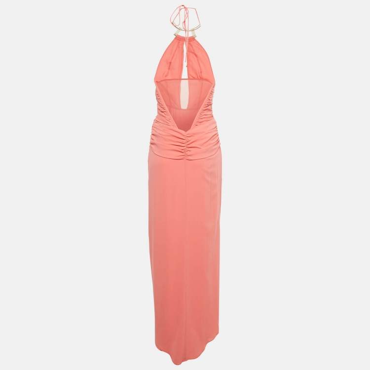 Pre Owned La Perla Pink Silk Halter Neck Draped Maxi Dress M 