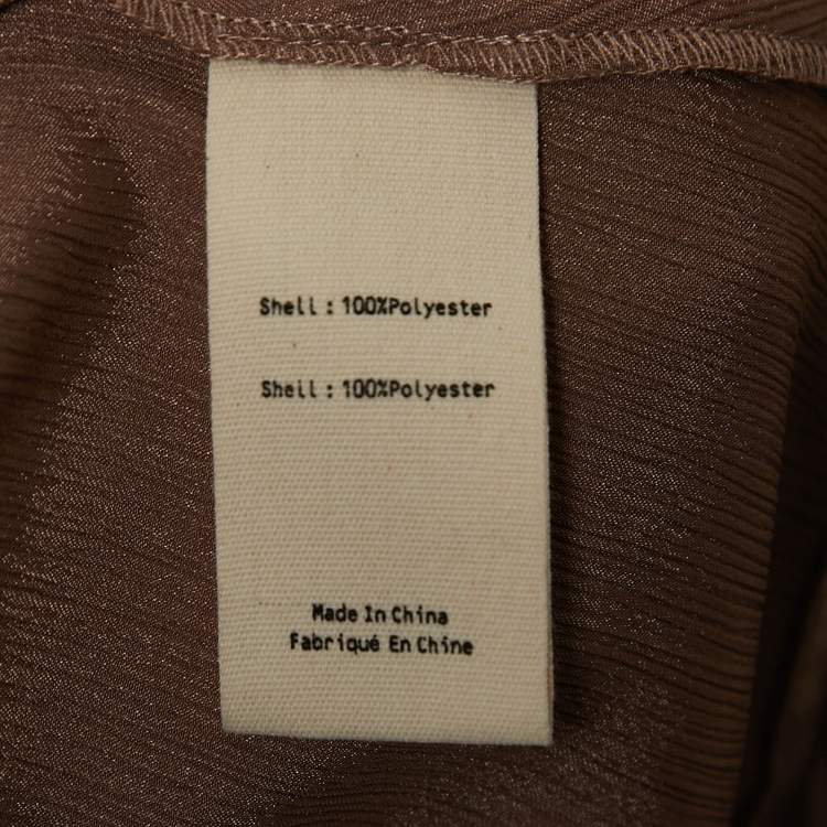 Pre Owned L' Agence Champagne Brown Crinkled Satin Belted Maxi Shirt Dress S