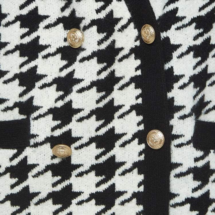 Pre Owned L'agence Black/White Maddy Houndstooth Double Breasted Cardigan L