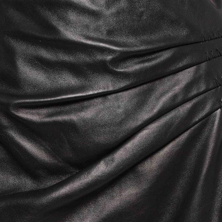 Pre Owned L'agence Black Pleated Leather Pencil Skirt L