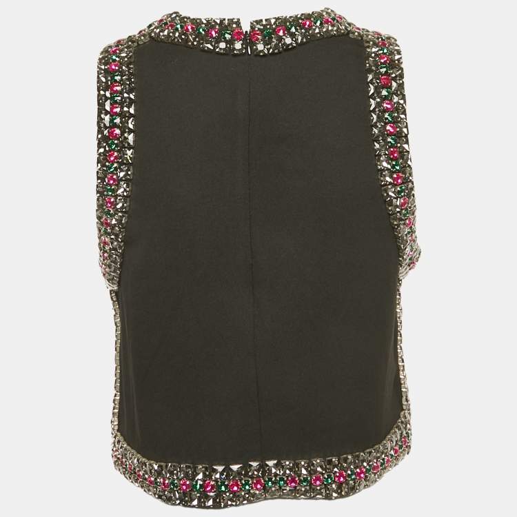 Pre Owned L'agence Black Crepe Embellished Bastia Tank Top XS