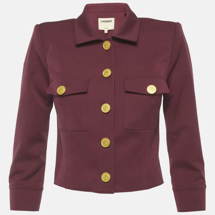Pre Owned L'agence Burgundy Twill Cropped Fitted Kumi Jacket S