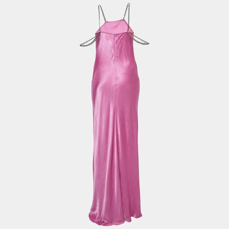 Pre Owned L'Agence Pink Satin Chain Detail Majesty Long Dress S
