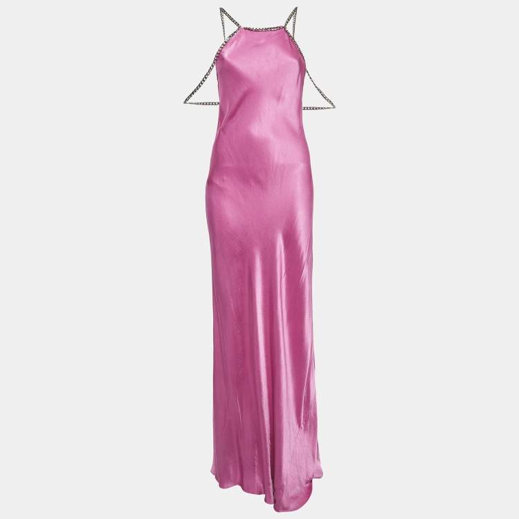 Pre Owned L'Agence Pink Satin Chain Detail Majesty Long Dress S
