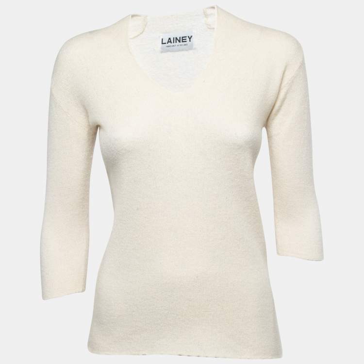 Pre Owned Lainey Off White Cashmere & Silk Hand Knit Sweater S