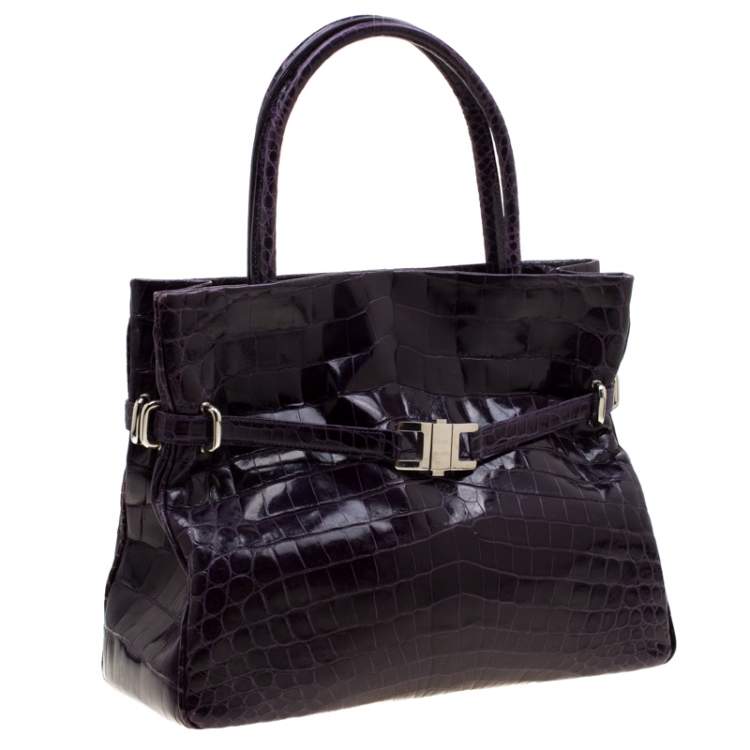 Pre Owned Lana Marks Purple Crocodile Positano Tote