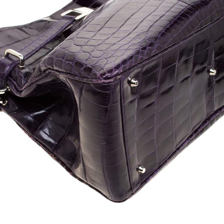 Pre Owned Lana Marks Purple Crocodile Positano Tote