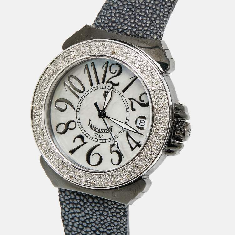 Pre Owned Lancaster Mother of Pearl Diamond PVD Coated Stainless Steel Stingray  Ref.0226L  Women's Wristwatch 36 mm