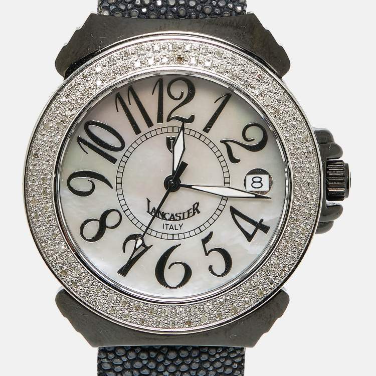 Pre Owned Lancaster Mother of Pearl Diamond PVD Coated Stainless Steel Stingray  Ref.0226L  Women's Wristwatch 36 mm