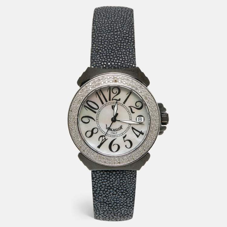Pre Owned Lancaster Mother of Pearl Diamond PVD Coated Stainless Steel Stingray  Ref.0226L  Women's Wristwatch 36 mm