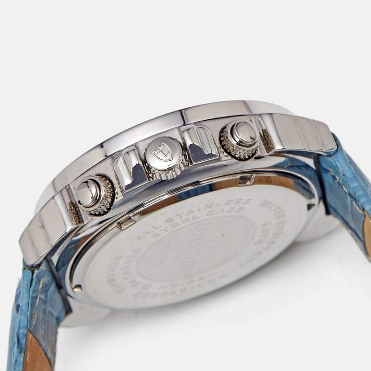 Pre Owned Lancaster White Diamond Stainless Steel Leather Ref.0226G Women's Wristwatch 38 mm 