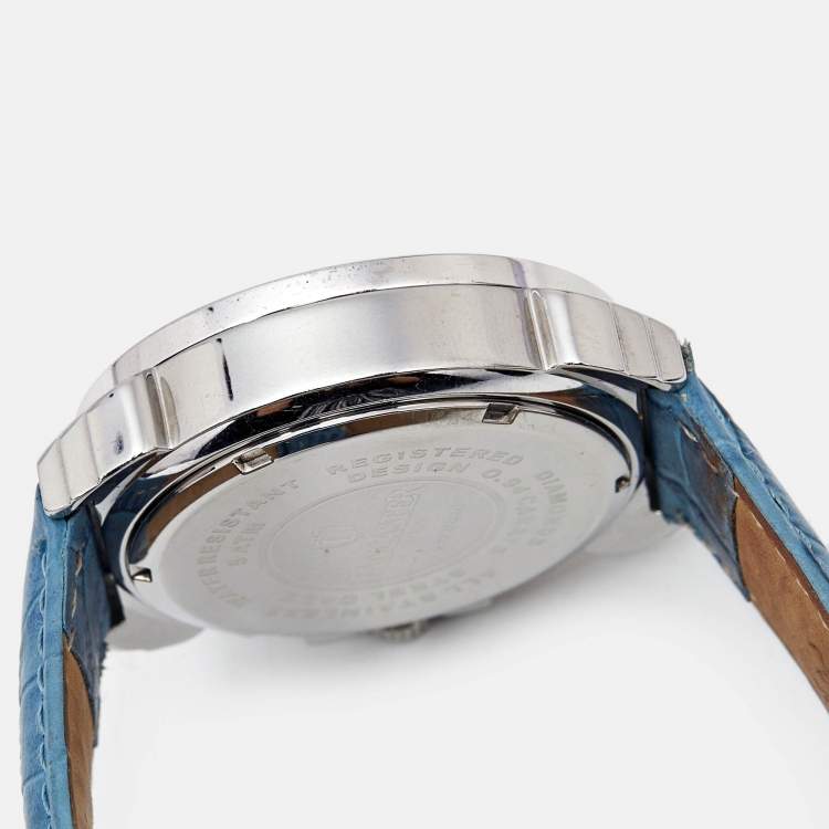 Pre Owned Lancaster White Diamond Stainless Steel Leather Ref.0226G Women's Wristwatch 38 mm 