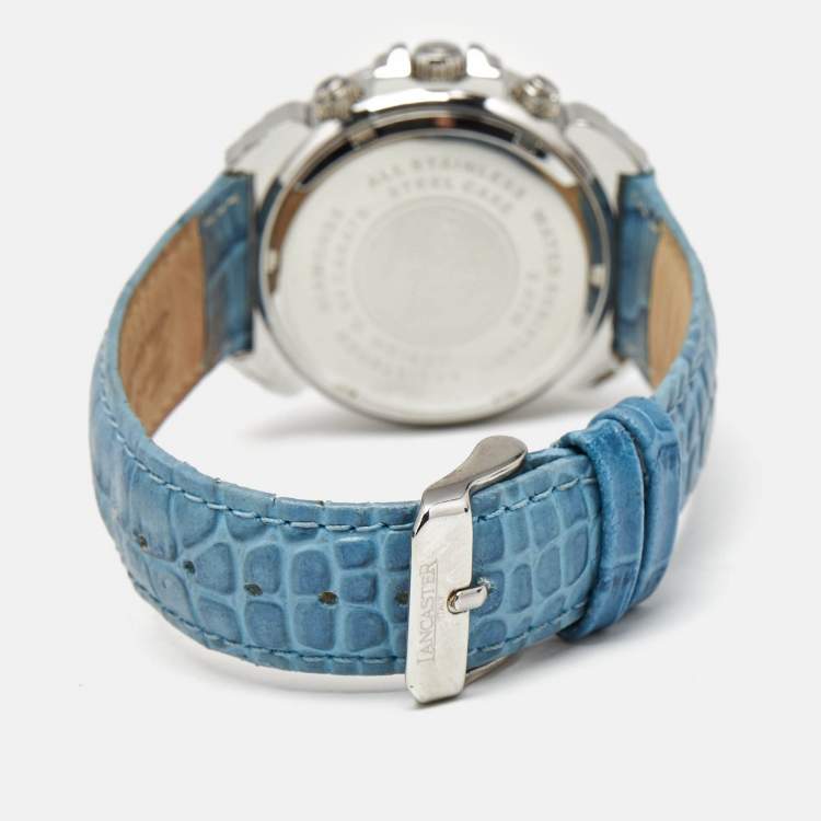 Pre Owned Lancaster White Diamond Stainless Steel Leather Ref.0226G Women's Wristwatch 38 mm 