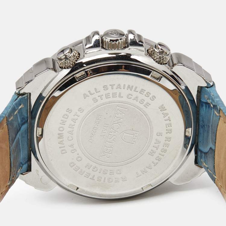 Pre Owned Lancaster White Diamond Stainless Steel Leather Ref.0226G Women's Wristwatch 38 mm 