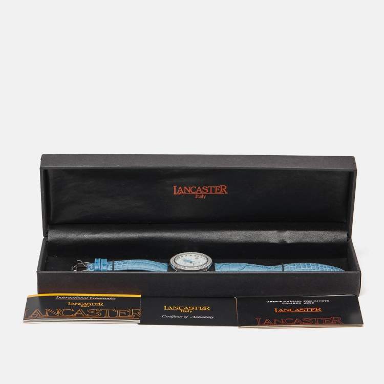 Pre Owned Lancaster White Diamond Stainless Steel Leather Ref.0226G Women's Wristwatch 38 mm 