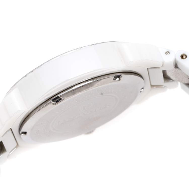 Pre Owned Lancaster Mother of Pearl Diamond Pave White Ceramic Stainless Steel Ref.0293 Women's Wristwatch 40 mm