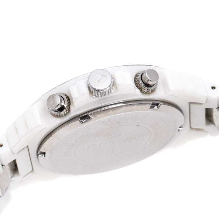 Pre Owned Lancaster Mother of Pearl Diamond Pave White Ceramic Stainless Steel Ref.0293 Women's Wristwatch 40 mm