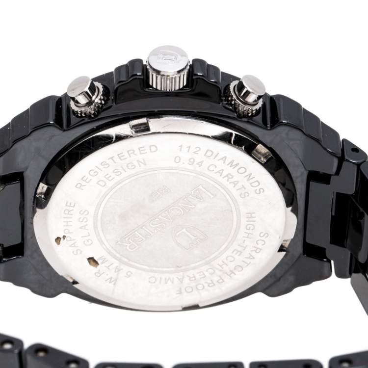 Pre Owned Lancaster Black Ceramic Stainless Steel Ref.0285 Women's Wristwatch 39 mm
