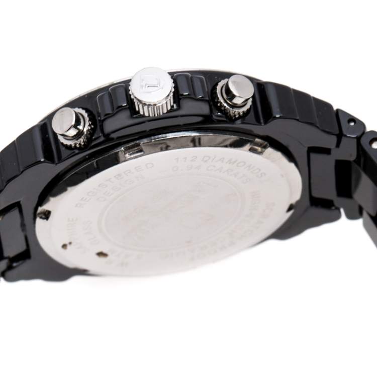 Pre Owned Lancaster Black Ceramic Stainless Steel Ref.0285 Women's Wristwatch 39 mm