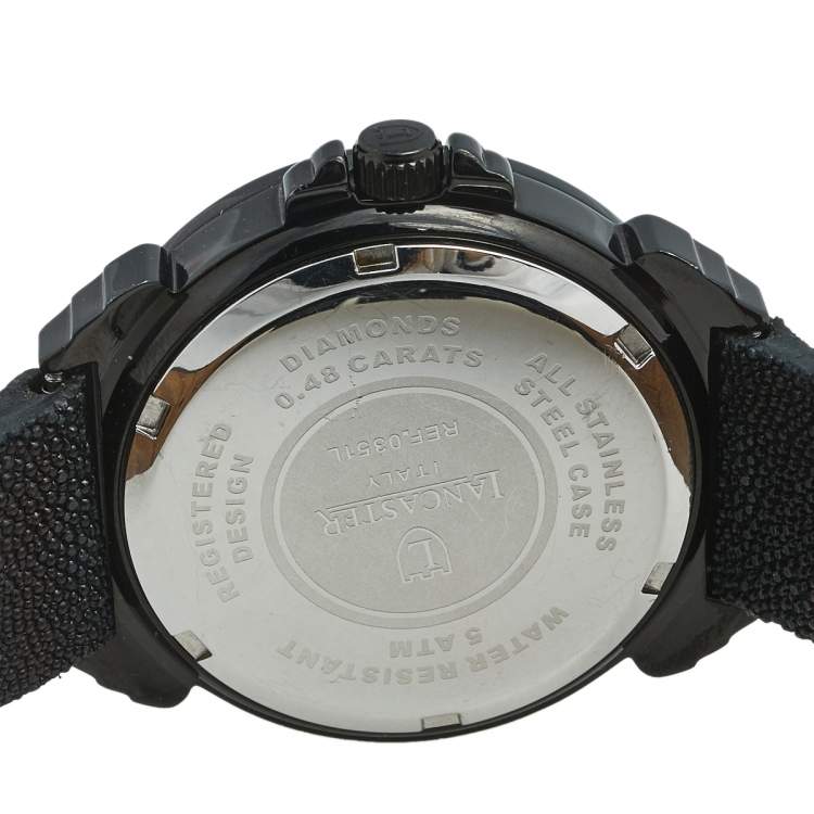 Pre Owned Lancaster Black  PVD Coated Stainless Steel Stingray Leather Pillola REF.0351L Women's Wristwatch 37 mm
