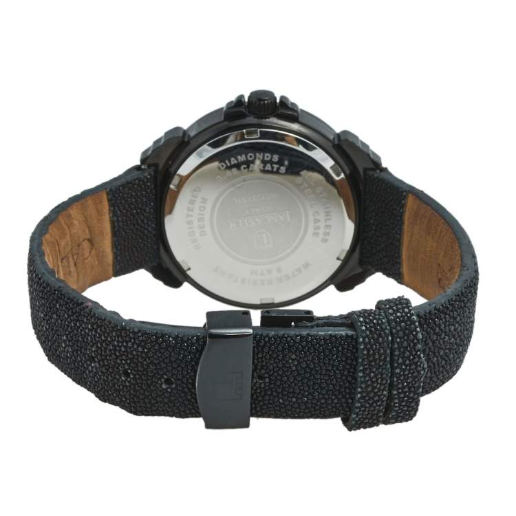 Pre Owned Lancaster Black  PVD Coated Stainless Steel Stingray Leather Pillola REF.0351L Women's Wristwatch 37 mm