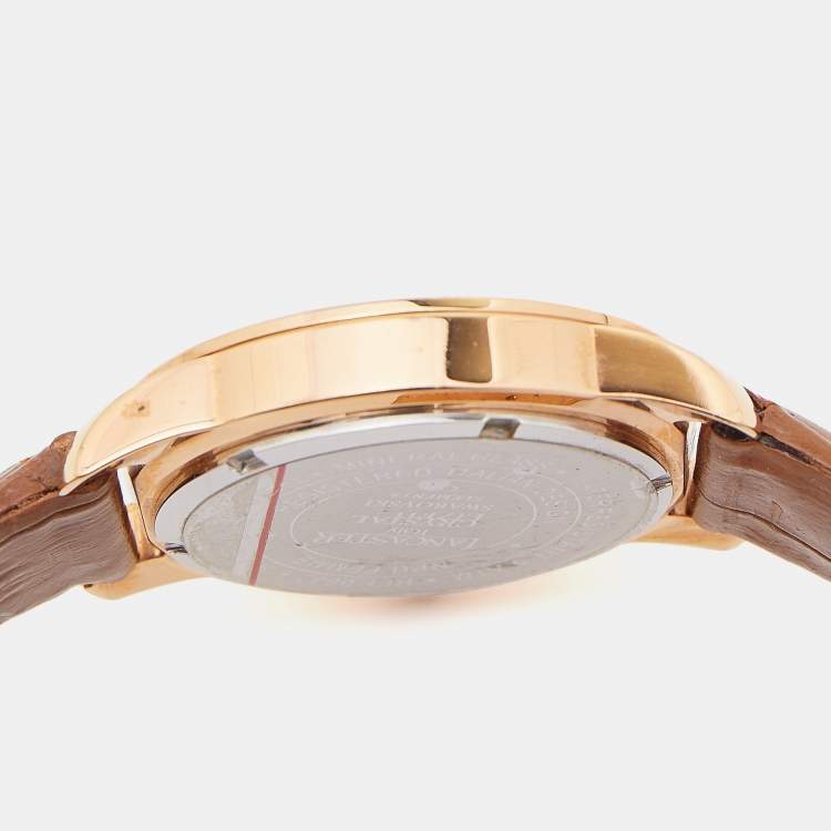 Pre Owned Lancaster Mother of Pearl Rose Gold Plated Stainless Steel Leather Crystallized REF.0632 Women's Wristwatch 33 mm