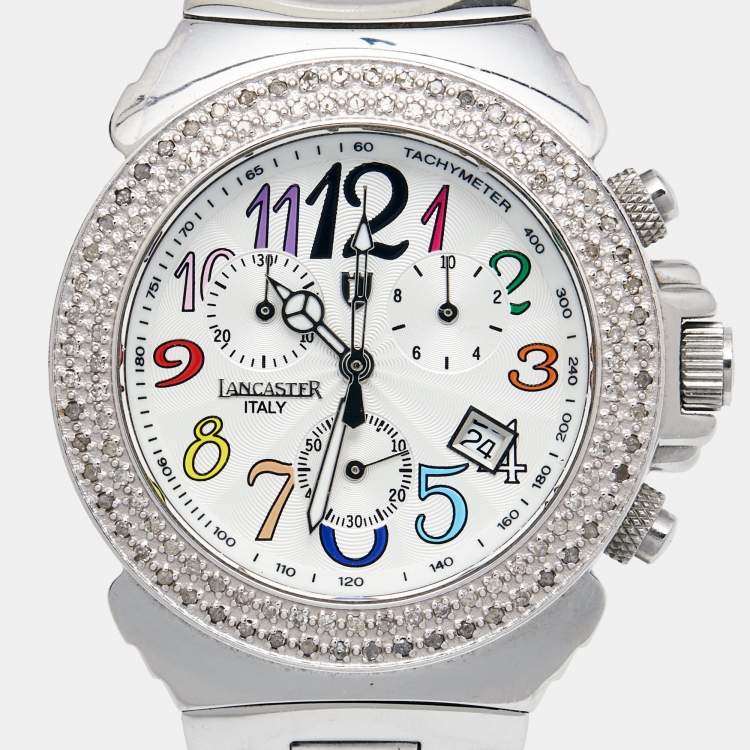 Pre Owned Lancaster Silver Stainless Steel Diamond Ref.0226 Women's Wristwatch 38 mm