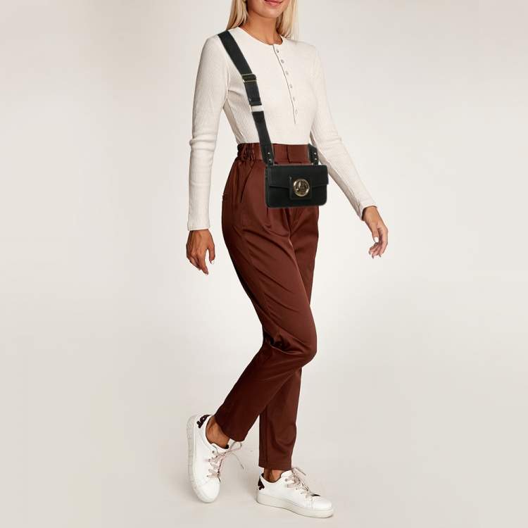 Pre Owned Lancel Black Leather Roxane Crossbody Bag