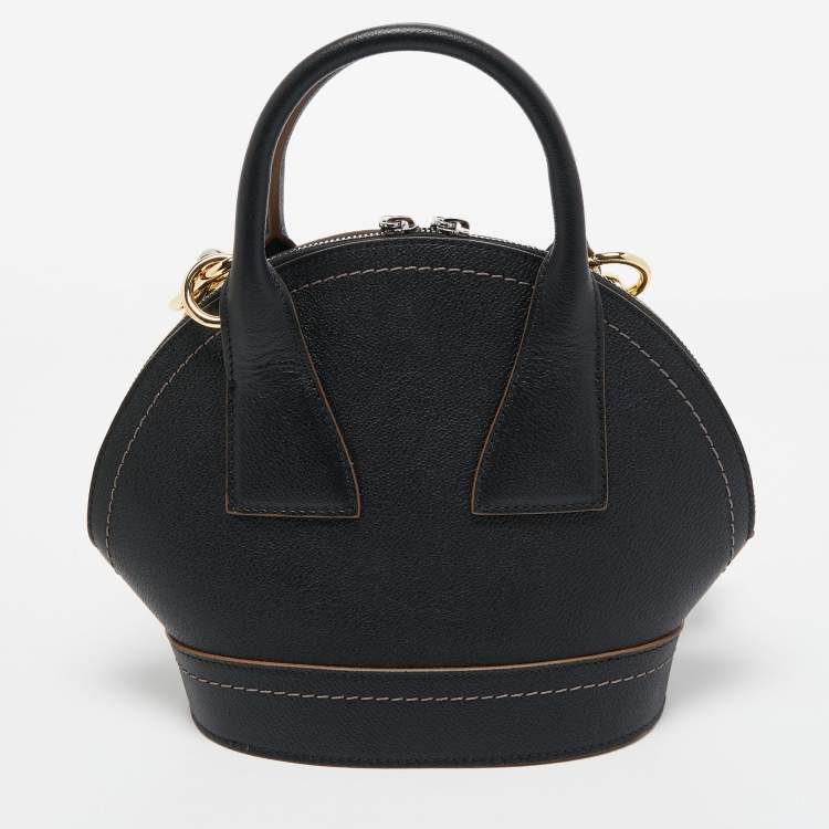 Pre Owned Lancel Black/Green Leather and Suede Small Macaron Satchel