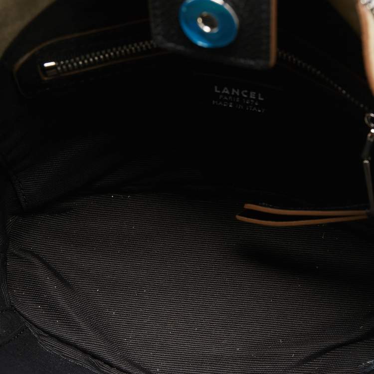 Pre Owned Lancel Black/Green Leather and Suede Small Macaron Satchel