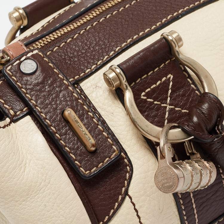 Pre Owned Lancel Brown/Off White Leather Lock Detail Satchel