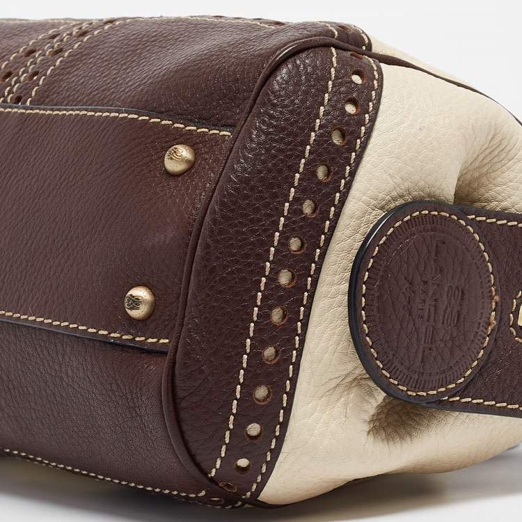 Pre Owned Lancel Brown/Off White Leather Lock Detail Satchel