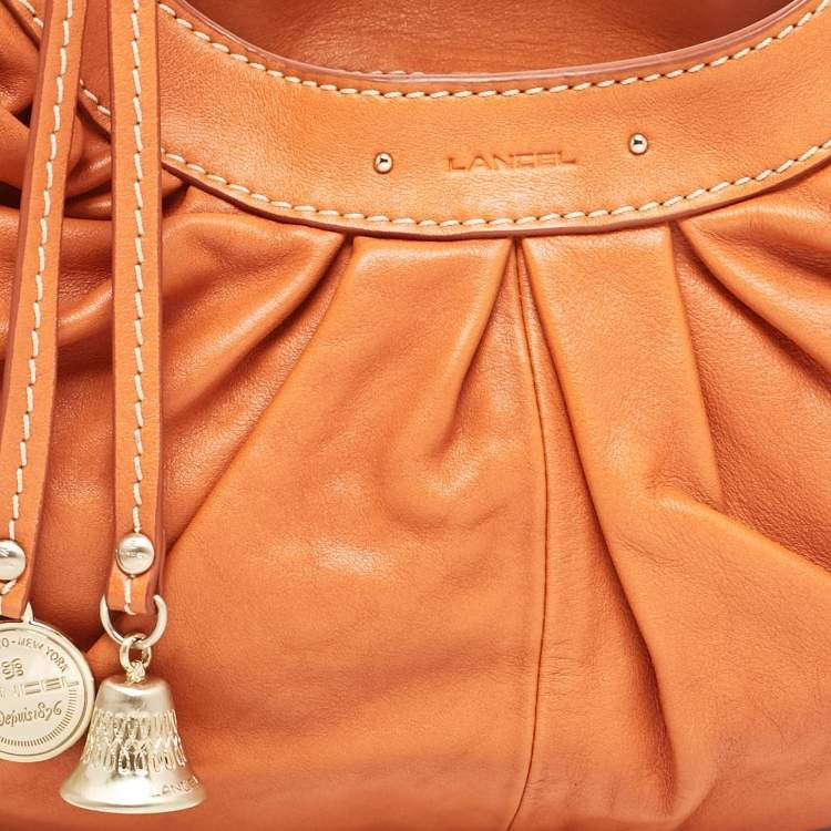 Pre Owned Lancel Orange Pleated Leather Bell Hobo