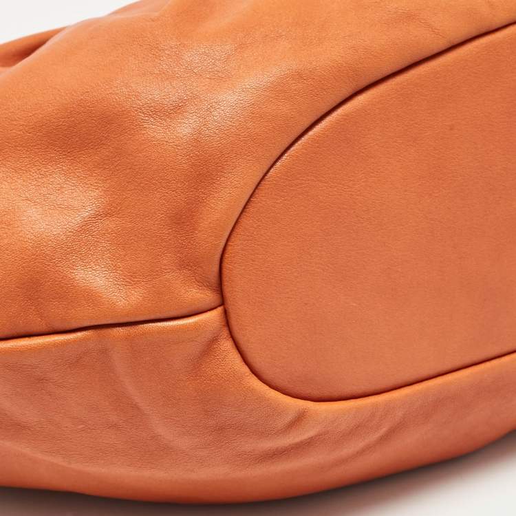 Pre Owned Lancel Orange Pleated Leather Bell Hobo