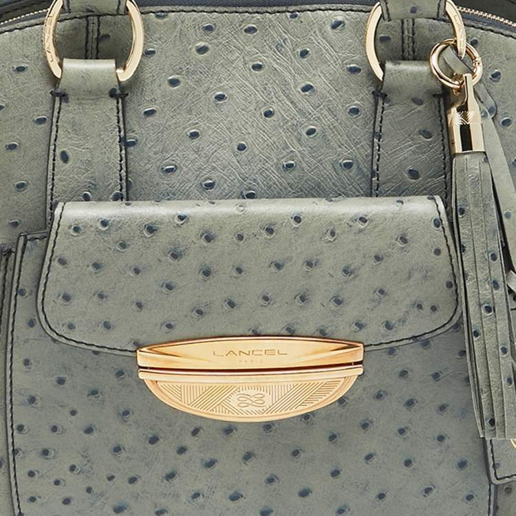 Pre Owned Lancel Blue Ostrich Embossed Leather Adjani Satchel