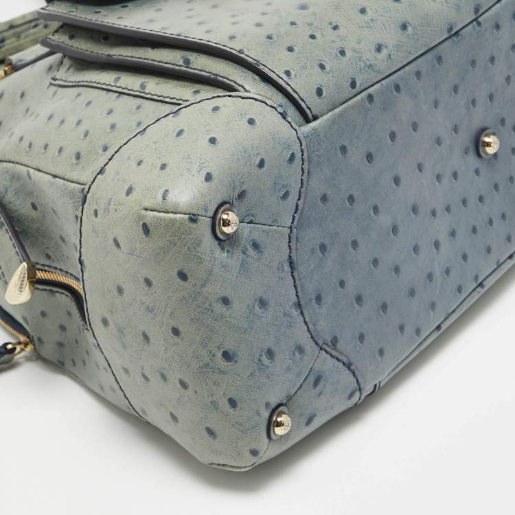 Pre Owned Lancel Blue Ostrich Embossed Leather Adjani Satchel