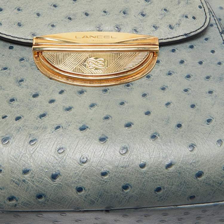 Pre Owned Lancel Blue Ostrich Embossed Leather Adjani Satchel