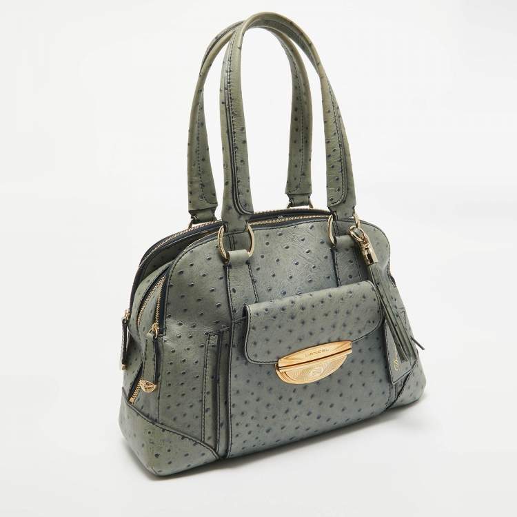 Pre Owned Lancel Blue Ostrich Embossed Leather Adjani Satchel