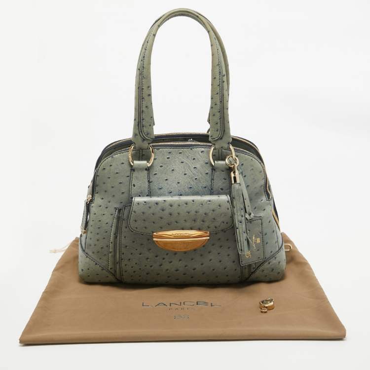 Pre Owned Lancel Blue Ostrich Embossed Leather Adjani Satchel