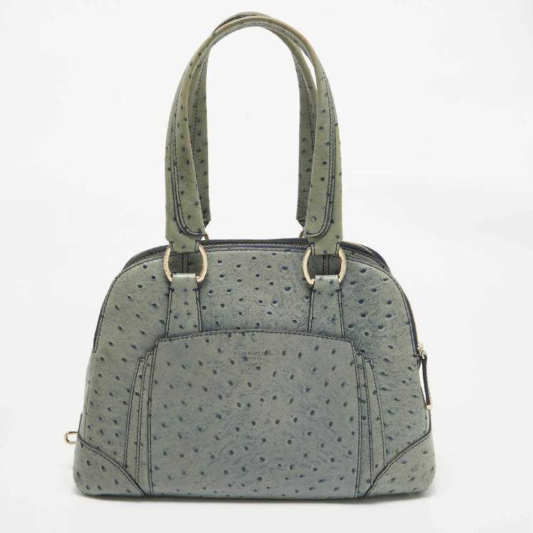 Pre Owned Lancel Blue Ostrich Embossed Leather Adjani Satchel