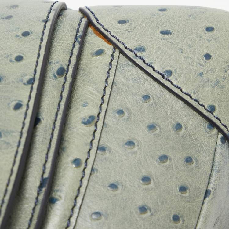Pre Owned Lancel Blue Ostrich Embossed Leather Adjani Satchel
